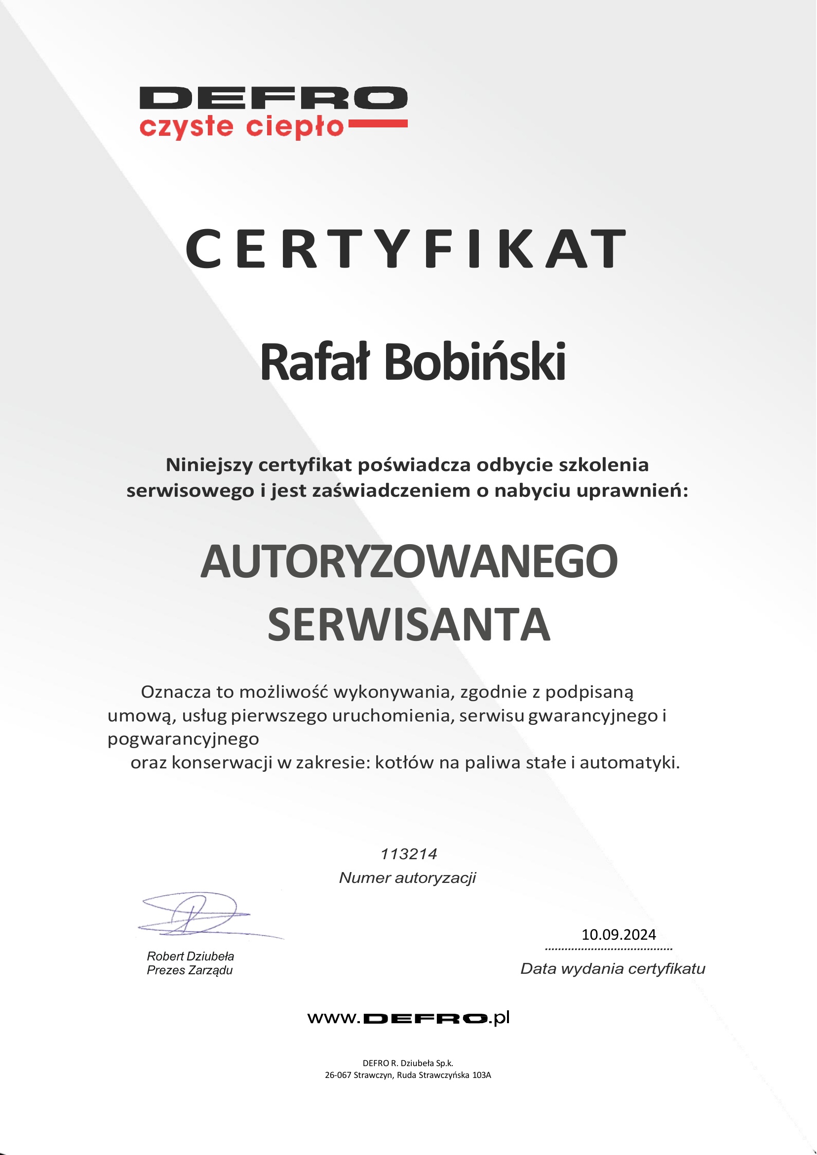 certyfikat defro ekoteh